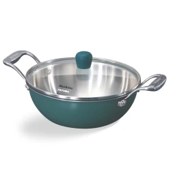 Hawkins Olive Triply Steel Kadhai Glass Lid 2.5 Ltr POSK25G